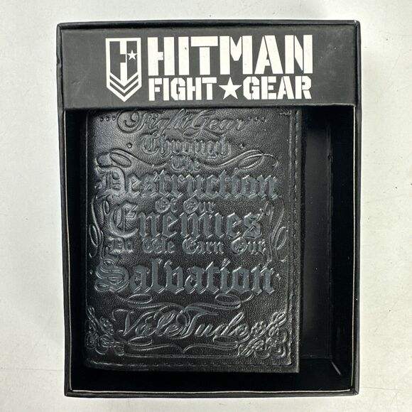 Hitman Fight Gear Black Leather Mens Tri Fold Wallet Destruction of Our Enemies - Picture 1 of 3